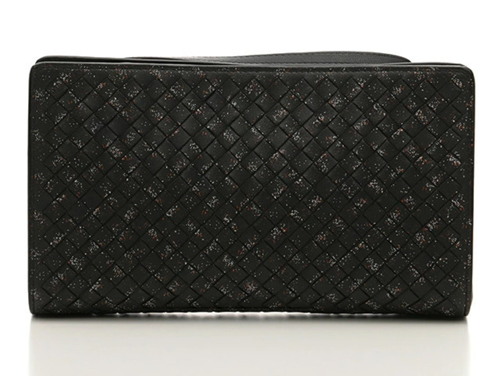 BOTTEGA VENETA Clutch Bag Shoulder Intrecciato Black Calfskin